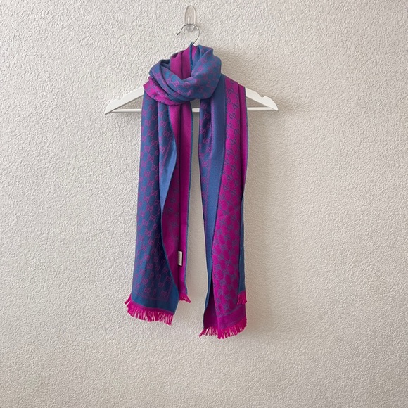 Gucci Accessories - Gucci GG Reversible Scarf - Petroleum Blue/Pink